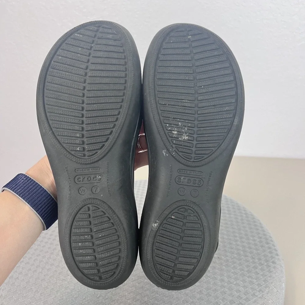 Crocs Kadee Slingback Flats Womens 7 Black Slip On Comfort Shoes Ballet Y2K